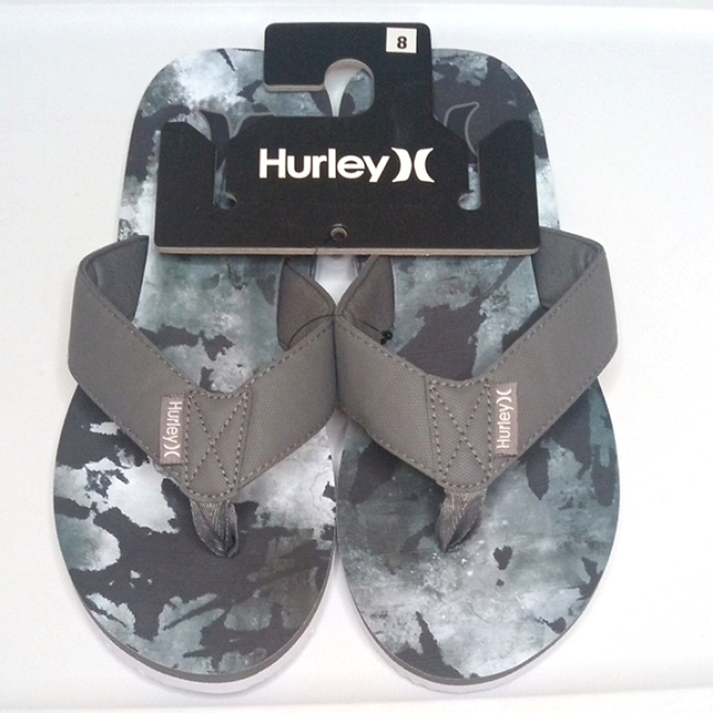 HURLEY GRAY FLIP FLOPS BLACK WHITE SANDALS POOL SHOES SIZE 8 NWT